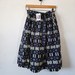 NWT Grass Fields Linen Skirt Size 10 Blue Yellow Geometric Made in Africa